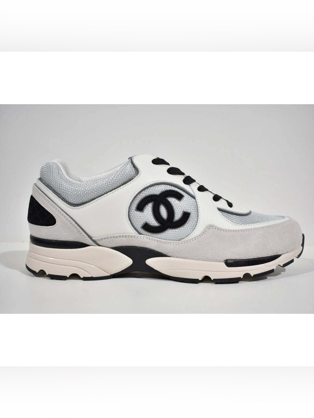 CHANEL Men’s White, Black & Gray Designer Logo Sneaker